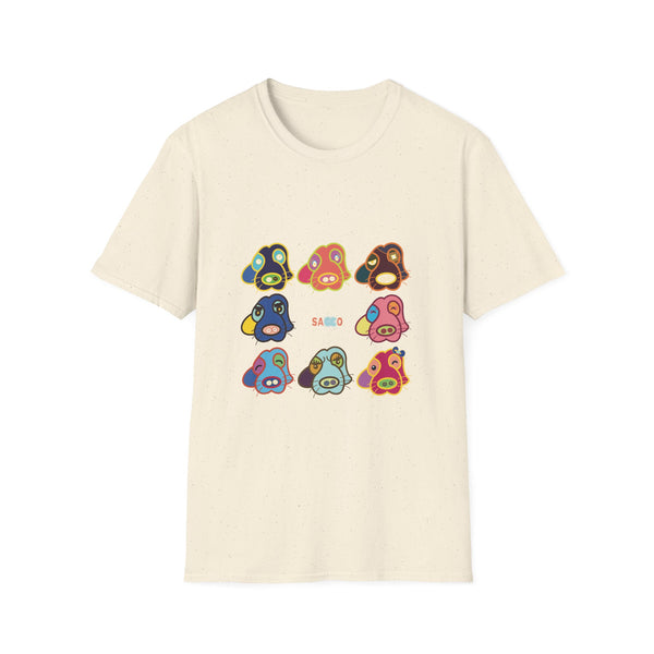 Psychedelic Puppy Faces T-Shirt — Colorful Cartoon Dog Grid Tee