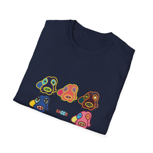 Psychedelic Puppy Faces T-Shirt — Colorful Cartoon Dog Grid Tee