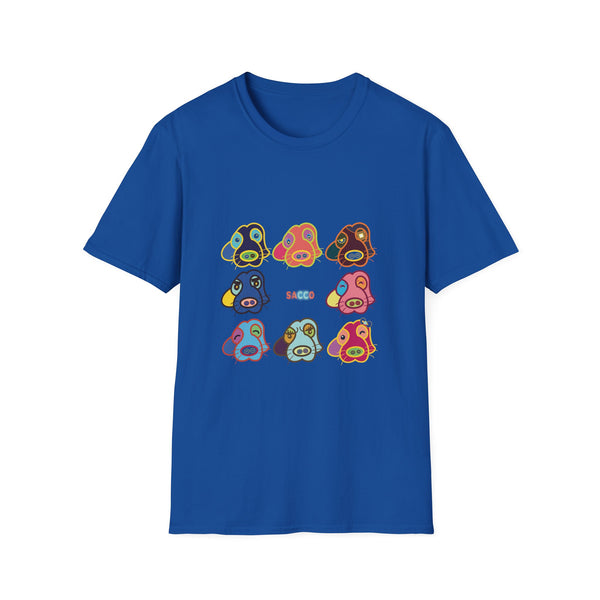 Psychedelic Puppy Faces T-Shirt — Colorful Cartoon Dog Grid Tee