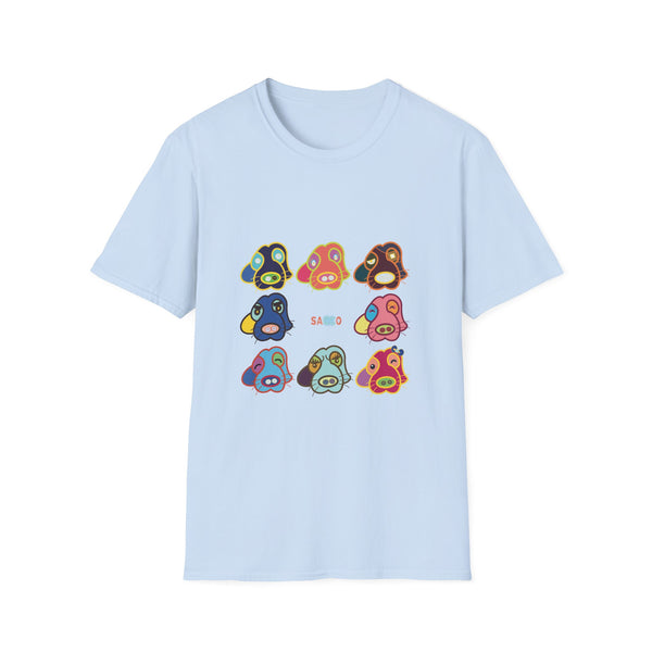 Psychedelic Puppy Faces T-Shirt — Colorful Cartoon Dog Grid Tee