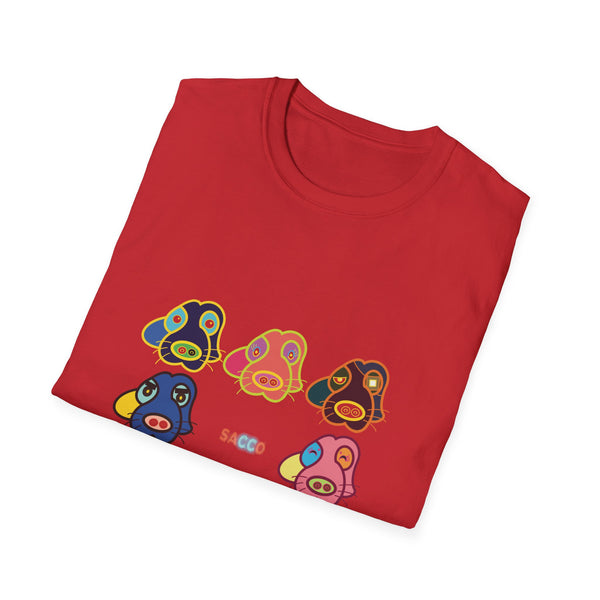 Psychedelic Puppy Faces T-Shirt — Colorful Cartoon Dog Grid Tee