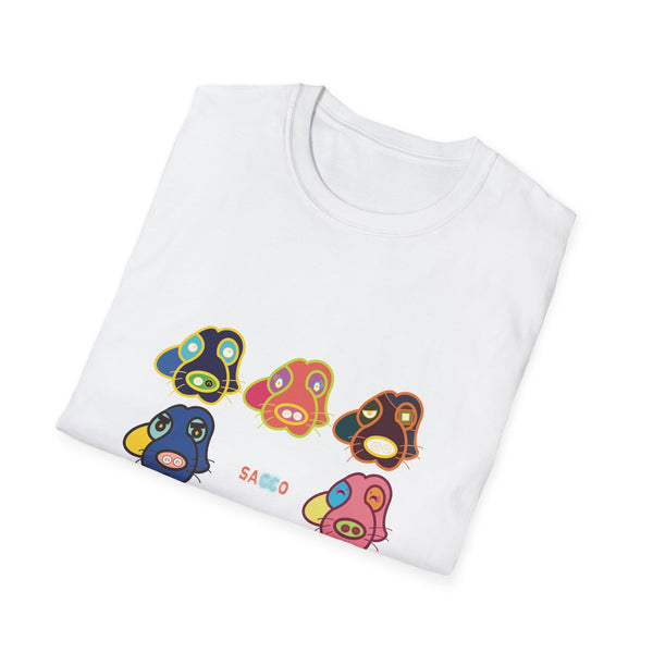 Psychedelic Puppy Faces T-Shirt — Colorful Cartoon Dog Grid Tee