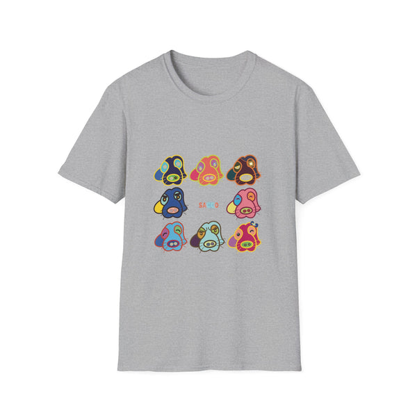 Psychedelic Puppy Faces T-Shirt — Colorful Cartoon Dog Grid Tee