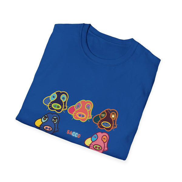 Psychedelic Puppy Faces T-Shirt — Colorful Cartoon Dog Grid Tee