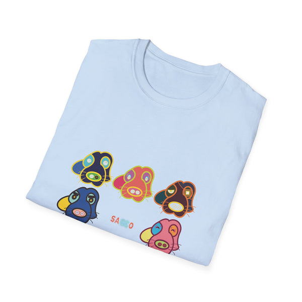 Psychedelic Puppy Faces T-Shirt — Colorful Cartoon Dog Grid Tee