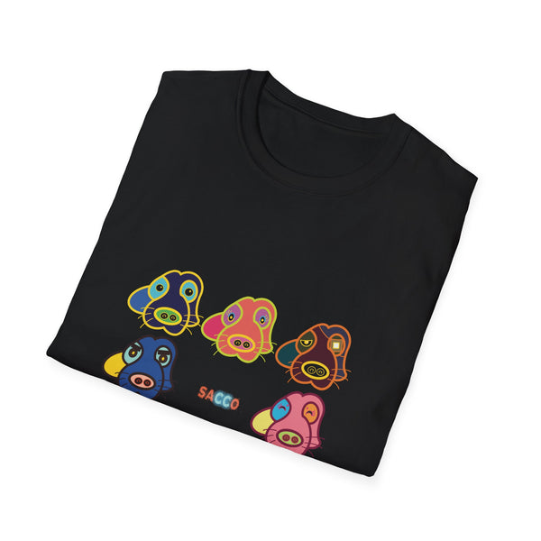 Psychedelic Puppy Faces T-Shirt — Colorful Cartoon Dog Grid Tee