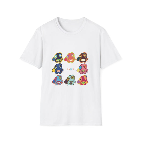 Psychedelic Puppy Faces T-Shirt — Colorful Cartoon Dog Grid Tee