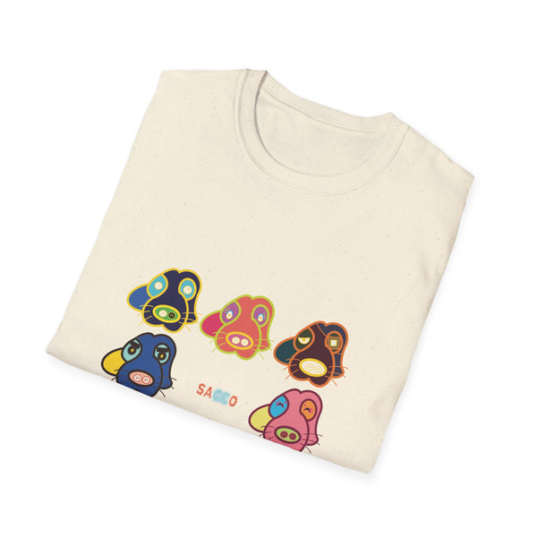 Psychedelic Puppy Faces T-Shirt — Colorful Cartoon Dog Grid Tee