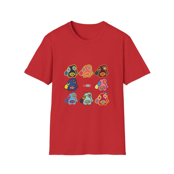Psychedelic Puppy Faces T-Shirt — Colorful Cartoon Dog Grid Tee