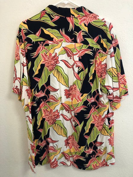 Vintage Hawaiian shits KAMEHAMEHA Black Floral